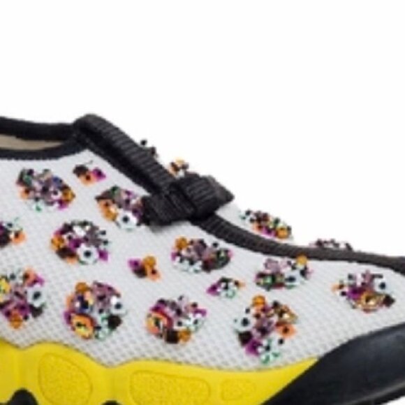 DIOR Vintage Fusion Embellished Beaded Floral Sneakers Shoe Slides Leather Mesh - Picture 10 of 13